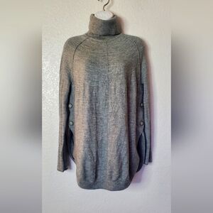 Nordstrims CASLON Wool Blend Gray Turtleneck Button Fly Away Tunic Knit Sweater